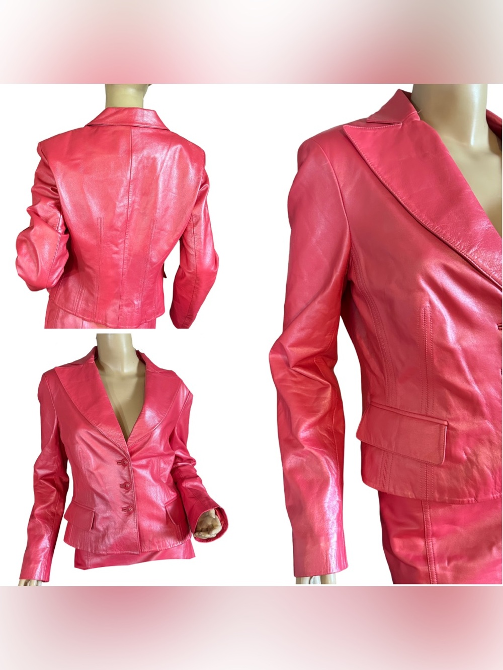 VINTAGE Y2K CACHE PINK LEATHER MINI SKIRT & BLAZER SET (10) - Picture 8 of 14